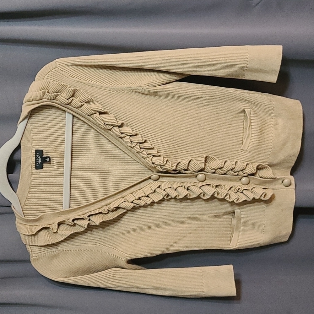 Talbots Petites Ruffly front cardigan sweater LP